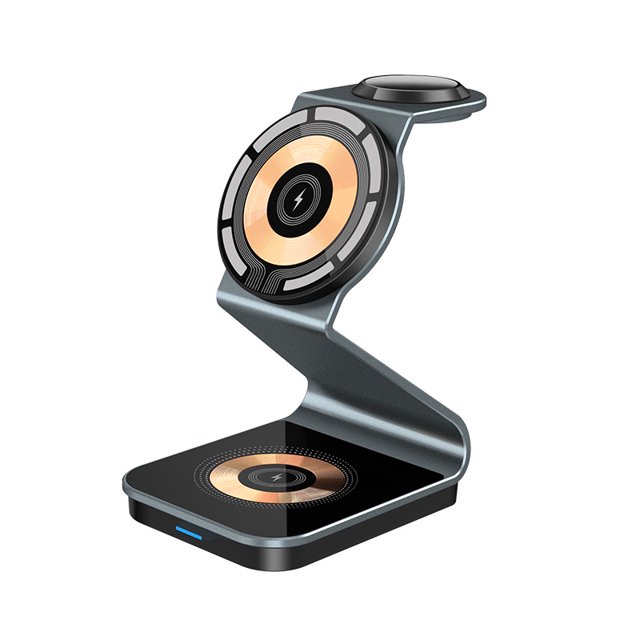Cargador inalámbrico magnético, adecuado para Apple, carga rápida de 15 W, soporte de carga inalámbrica tres en uno