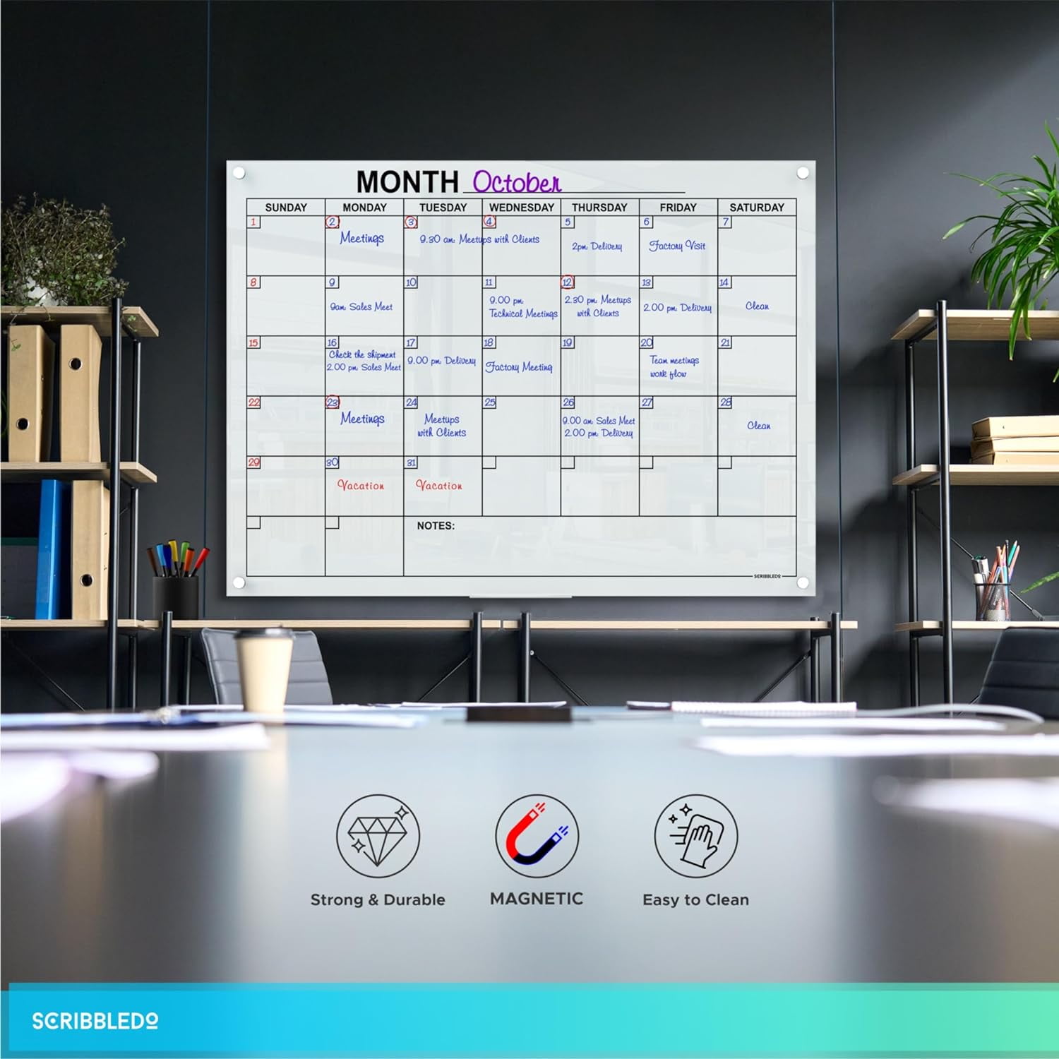 Glass Whiteboard Calendar Monthly Planner White Board Calendar Dry Erase Board 34”x46” Dry Erase Calendar For Wall Weekly Glass Calendar Whiteboard Home office Large Wall Calendar & Marker Tray