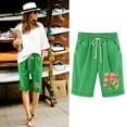 thumbnail image 1 of LOVZFMLL Women's Elastic Waist Printing Drawstring Shorts Green M, 1 of 3