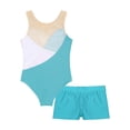 thumbnail image 4 of MSemis Kids Girls Gymnastics Dance Leotards 2 Piece Outfits with Athletic Shorts Sets, Size 4-14 Blue Green 10, 4 of 5