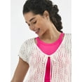 thumbnail image 4 of No Boundaries Crochet Cardigan Sweater with Short Sleeves, Lightweight, Women's, 4 of 5