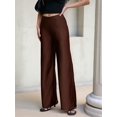 thumbnail image 5 of Women Satin Wide Leg Pants Hidden Elasticized Waistband Silk Casual Long Flowy Loose Trousers Chocolate Color XL, 5 of 7