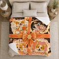 thumbnail image 5 of Dog Portrait Patchwork with Orange Bow Print Soft Flannel Blanket, Botanical Art Style for Floral Art Lovers, Housewarming Gift for Bedroom and Living Room, Home Decor, 5 of 9