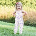 thumbnail image 4 of ITSAME Toddler Girls Jumpsuit, Loose Fit Easter Bunny Print Spaghetti Strap Kids Fashion Casual Romper Purple 1T, 4 of 7