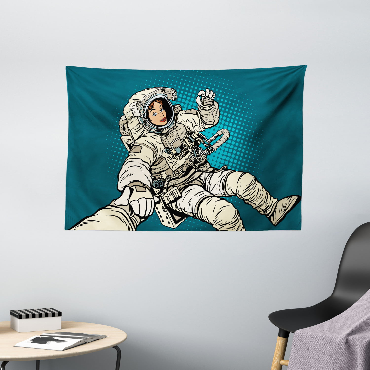 Wide Wall Hanging for Bedroom Living Room Dorm 60 X 40 Beige Blue Woman Astronaut Hands with Her Better Half Pop Art Style Comic Graphic Ambesonne Outer Space Tapestry