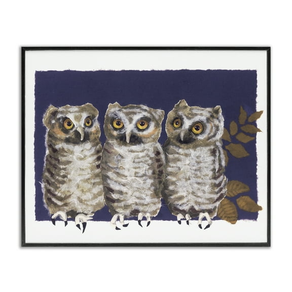 Stupell Industries Owl Trio & Leaves Animals & Insects Painting Black Framed Art Print Wall Art, 14 x 11