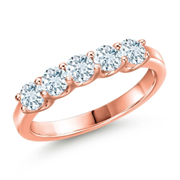Gem Stone King 18K Rose Gold Plated Silver Sky Blue Aquamarine Wedding-Bands Ring for Women | 0.85 Cttw | Round 3.5MM | Gemstone March Birthstone | Size 7