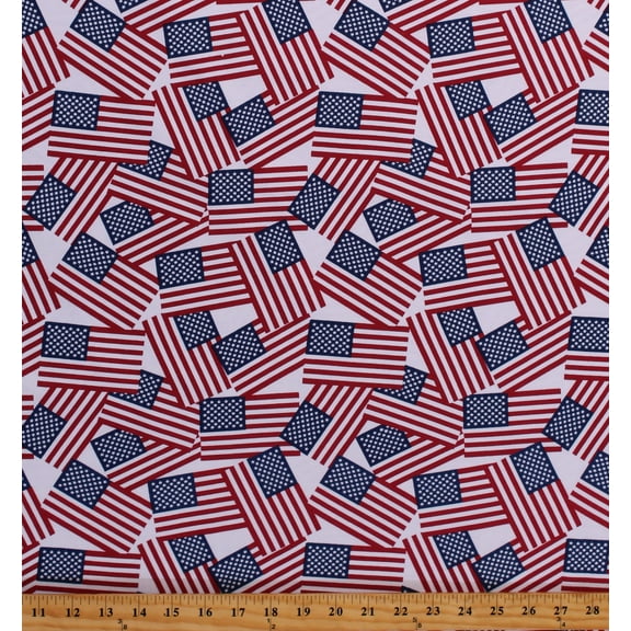 Knit American Flags Patriotic Independence Day 4-way Stretch 60" Wide Cotton/Spandex Knit Fabric by the Yard (1179F-3E)