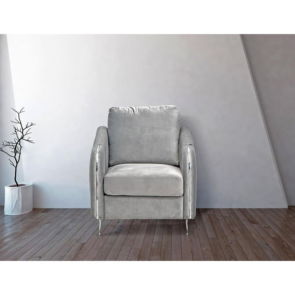 K-LIVING DAPHNE PLUSH VELVET CHAIR WITH CHROME LEGS IN GREY