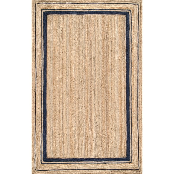 nuLOOM Rikki Braided Border Jute Area Rug, 4', Navy