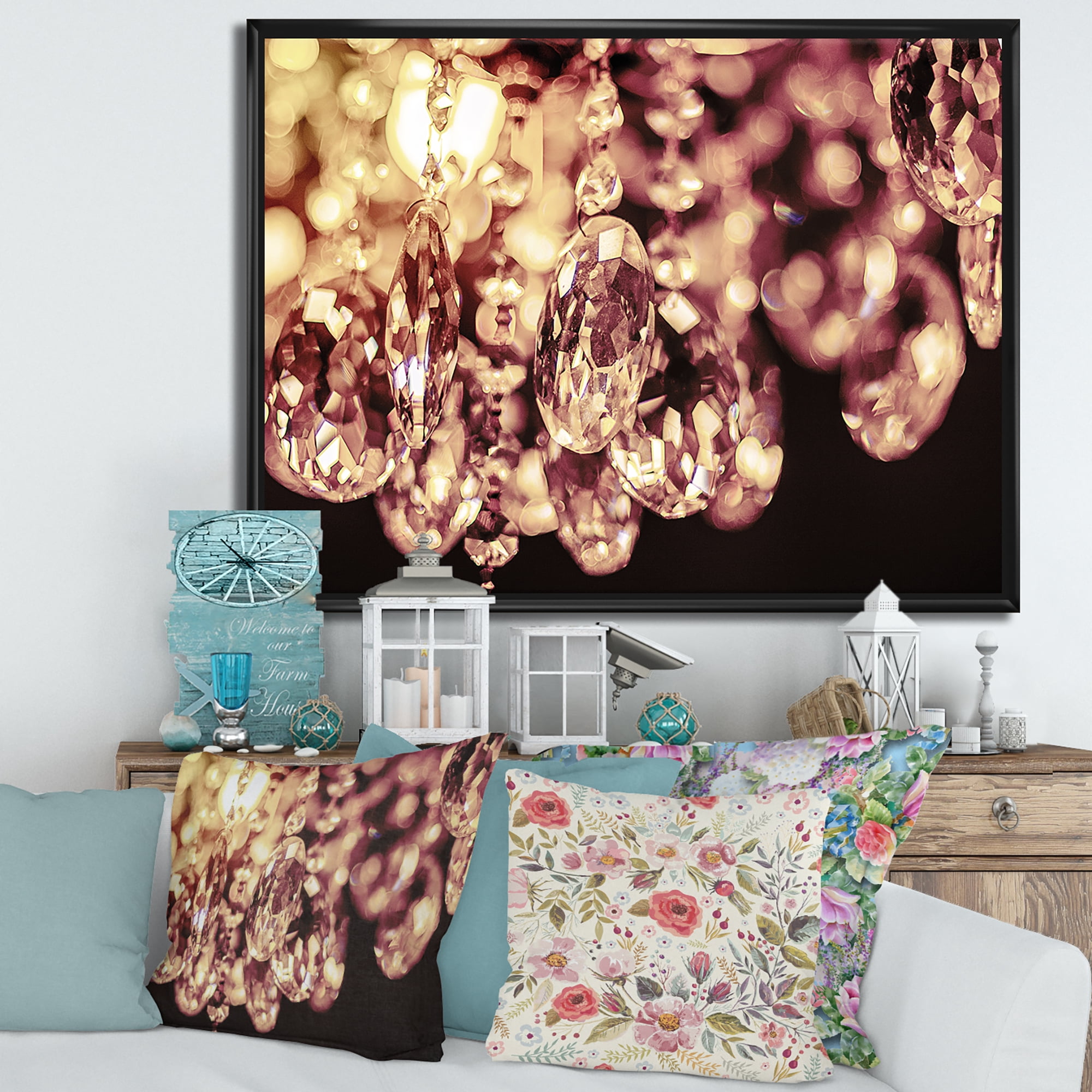 Designart 'Chandelier With Chrystak Hanging' Modern Framed Canvas Wall Art Print
