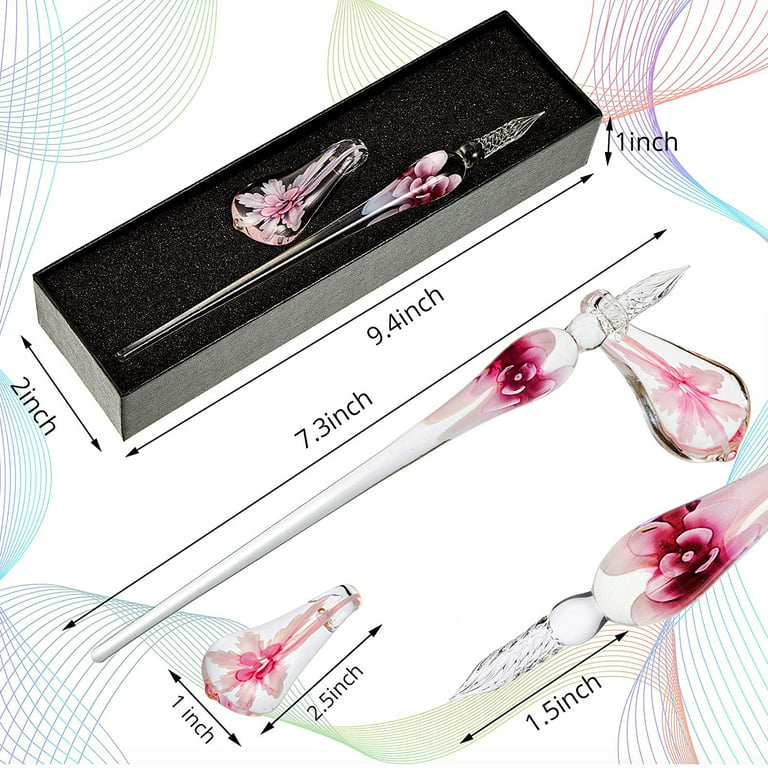 Glass Dip Pen with Pen Rest - Pink