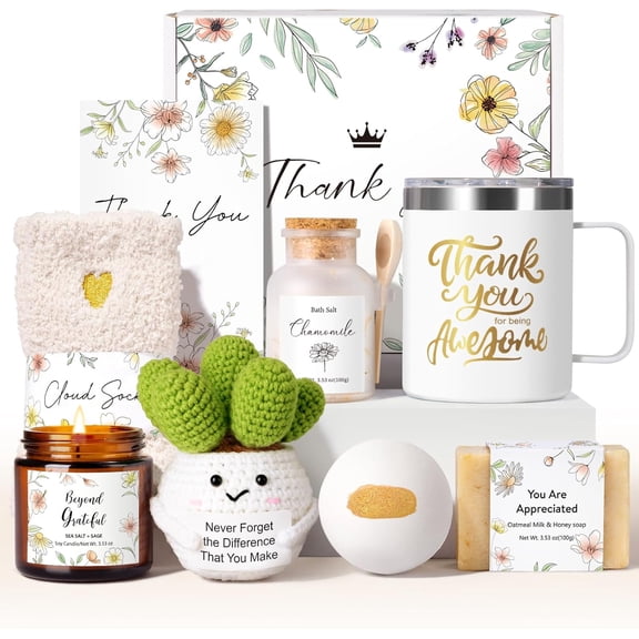 Thank You Gifts for Women, 9PCS Employee Appreciation Gift for Coworkers, Teacher Appreciation Gifts, Thank You Gift Basket for Women Teachers Friends Boss Nurse Secretary with Thanks Tumbler Cards