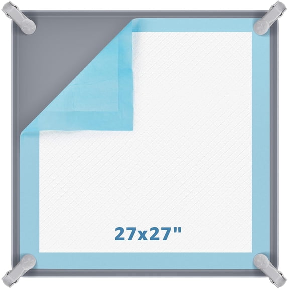 Large Pee Pad Holder - Puppy Potty Tray With High Edge and 4 Clamps for , Fits Up to 27" x 27" Pads, Gray