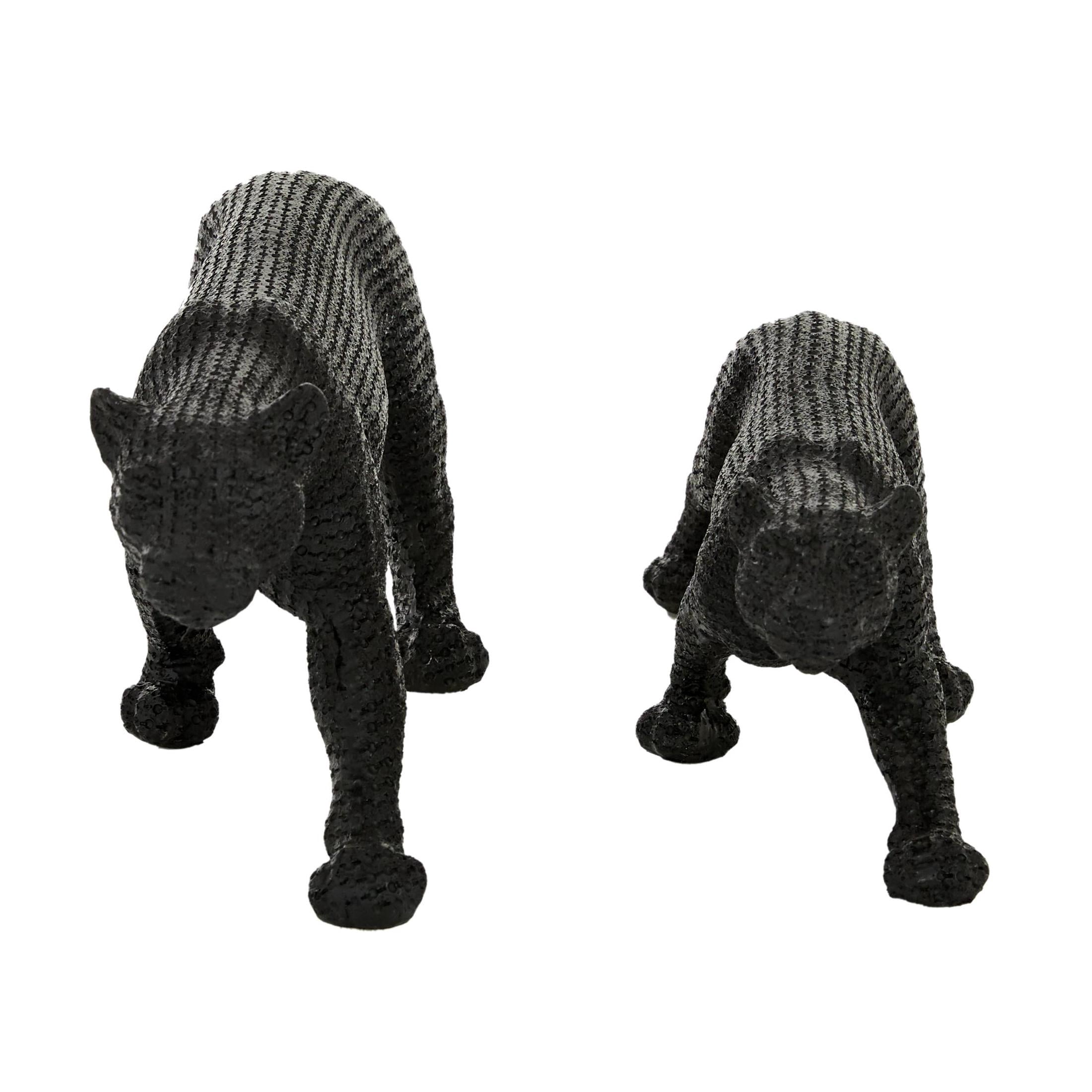 18", 14"W Black Polyresin Leopard Sculpture, by DecMode (2 Count)
