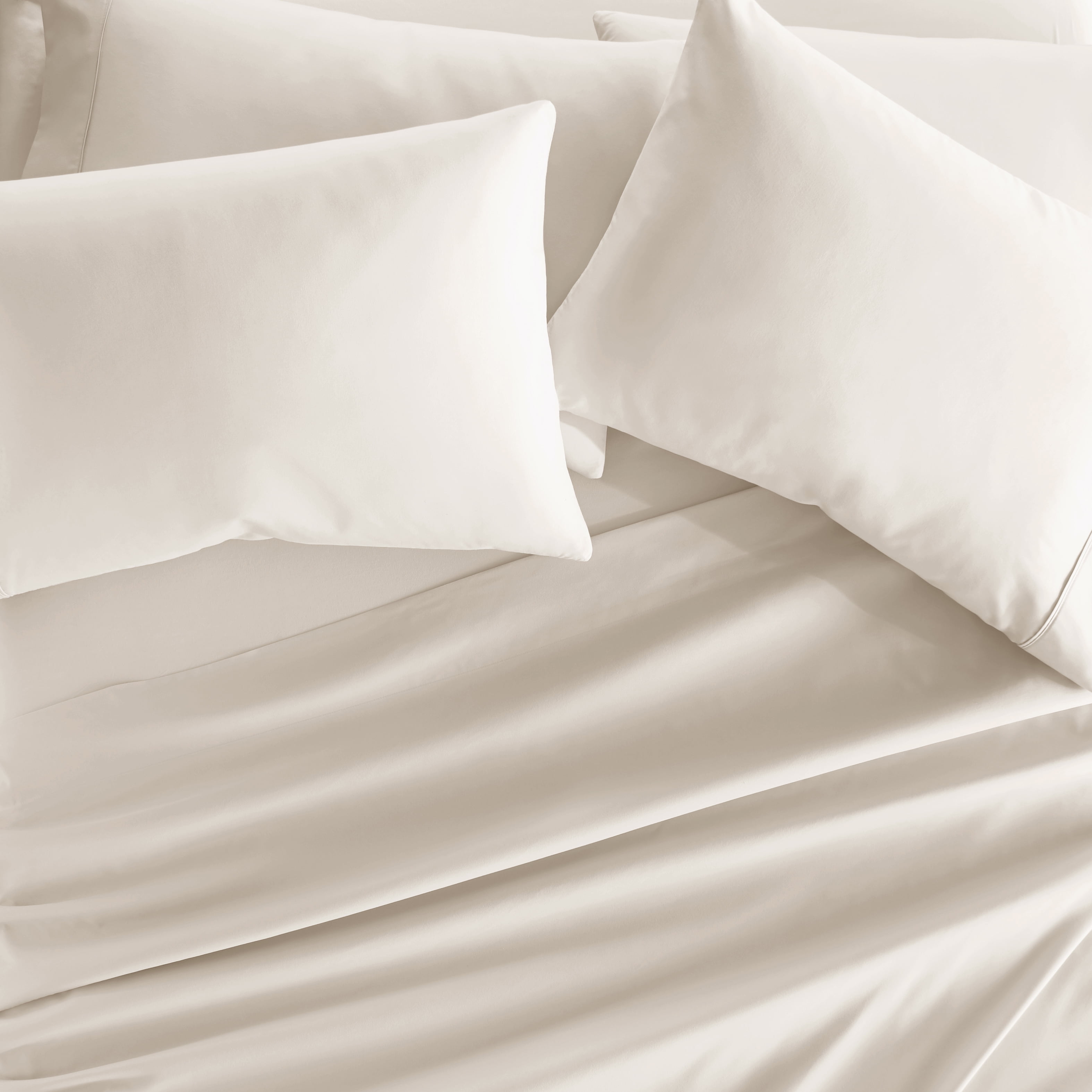 California King, Ivory Solid Microfiber 6 Piece Bed Sheet Set, by Noble Linens