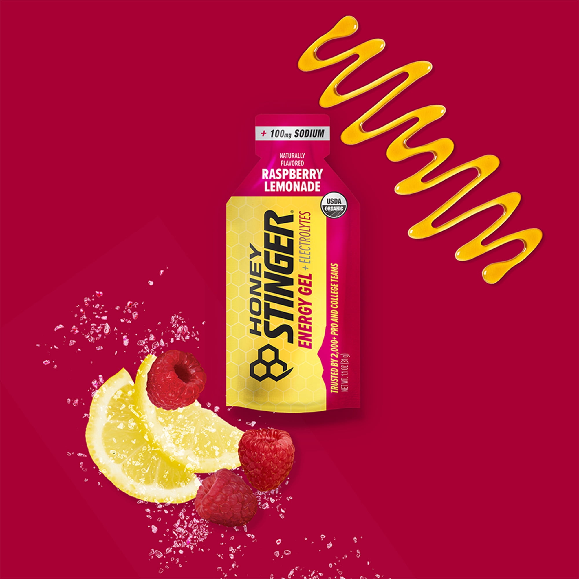 Honey Stinger Organic Electrolyte Energy Gel, Raspberry Lemonade, 12 Count
