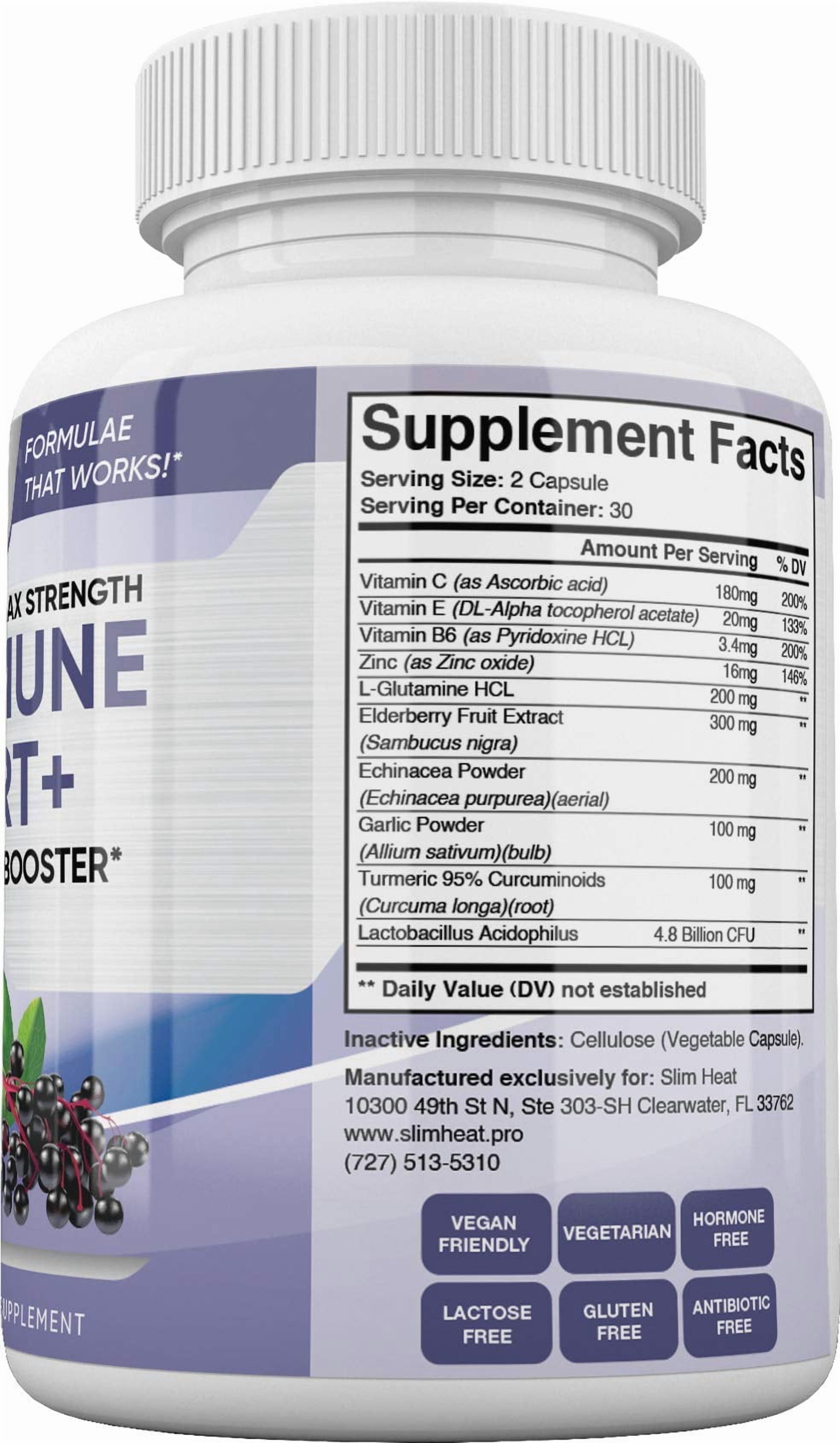 Elderberry Immune Support Supplement – Vitamin C, B6, E, Zinc, Garlic, Turmeric & Echinacea, 60 Capsules, 30-Day Daily Immune Defense for Adults
