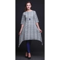 thumbnail image 2 of Bimba Kurti Asymétrique Bleu Ikat Shibori Imprimé pour Femmes Robe d'Été Indienne Tunique Petit, 2 of 6