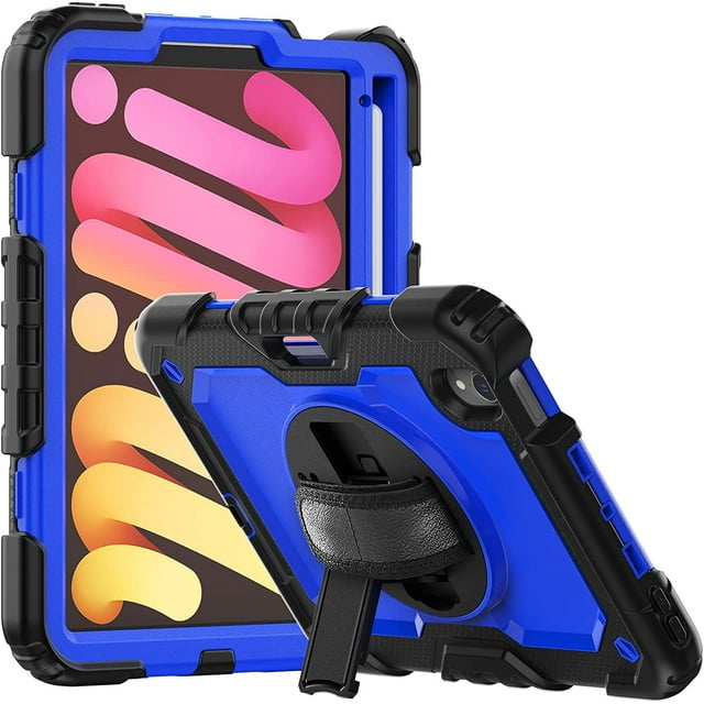 navor Rugged Cover Compatible with iPad Mini 6 (2021), Rotatable Kickstand Shoulder & Hand Strap Shockproof Heavy Duty Protective Case