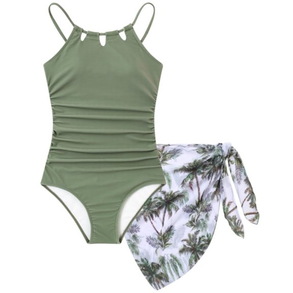 Aridak Girls Swimsiut One-Piece with Cover Up Adjustable Straps Cut Out Swimwear Beach Bathing Suit Size 8-16