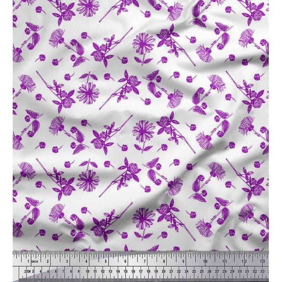 Soimoi Purple Cotton Duck Fabric Clover & Daisy Floral Decor Fabric Printed Yard 42 Inch Wide
