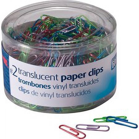 Officemate Translucent Vinyl Paper Clips - No. 2 - 600 / Box - Blue, Purple, Green, Red, Silver - Vinyl | Bundle of 5