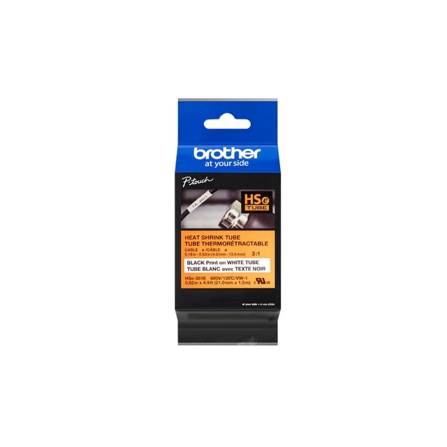 Tubo termorretráctil Brother HSe251E de 21 mm negro sobre blanco