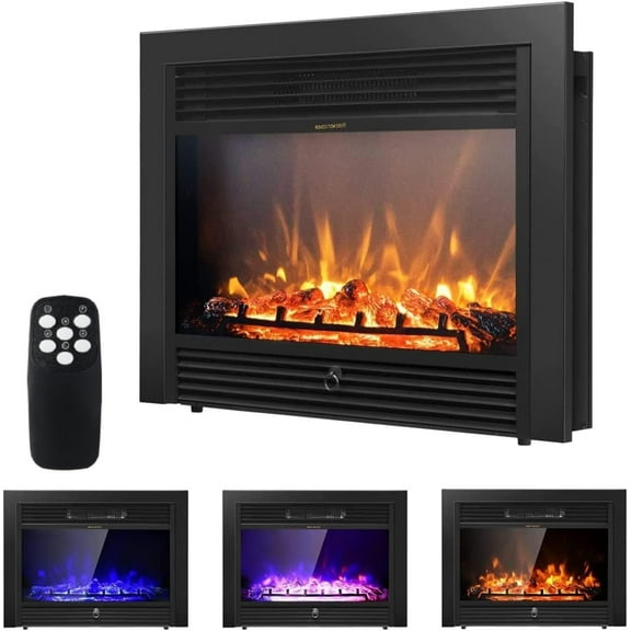 LDAILY 28" Electric Fireplace, Wall Mounted/Recessed Electric Fireplace Heater with Remote, 3-Color Adjustable Flame, 5 Brightness, 8 H Timer, 750/1500W Freestanding Electric Fireplace Inserts, Black
