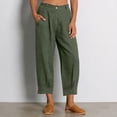 thumbnail image 2 of High-Waisted Cotton-Linen Balloon Pants for Women with Elastic Cuffs - Loose Fit Cropped Trousers for Women's Summer Casual & Vacation Wear Army Green L, 2 of 8