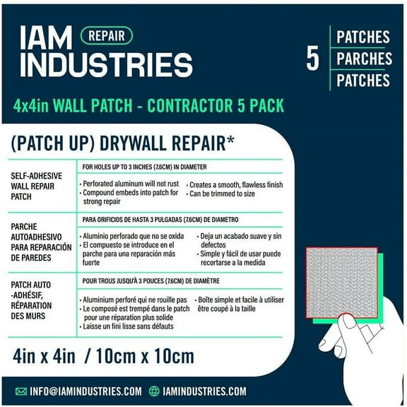 IAM Industries Drywall Repair 5 Pieces, 4 Inch Self Adhesive Aluminum Mesh, Dry Wall Hole Repair (5 Patches)