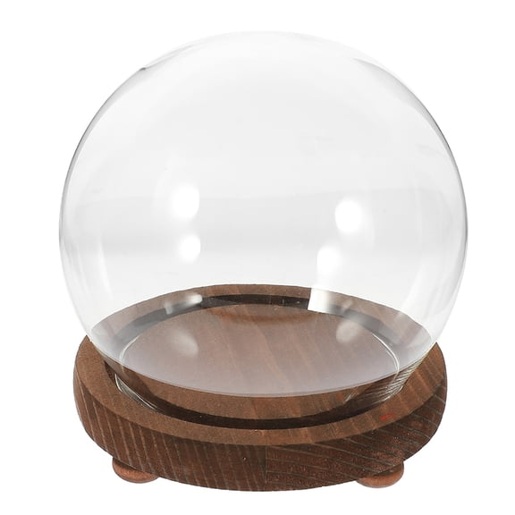 RENACLIPY Clear Glass Dome with Wooden Base, Colorful Spherical Display Case, Home Decoration , 3.9 x 3.9 x 3.7 inches, 1 Piece