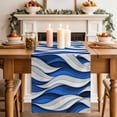 thumbnail image 2 of Table Runner 60 Inches Long for Kitchen Dining, Blue White Moire Dresser Scarf Farmhouse, Dining Table Decorations for Wedding/Parties, Modern Abstract Art 13 x 60 In, 2 of 8