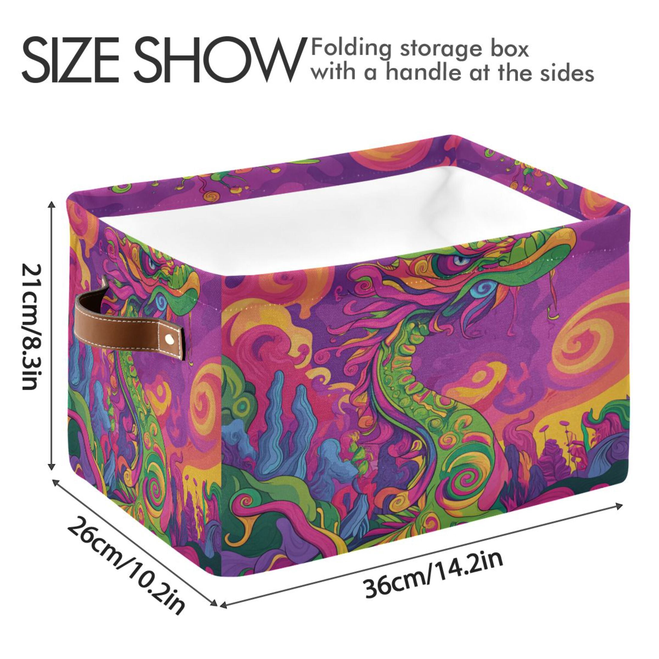 Psychedelic Cartoon Dragon Foldable Storage Basket,Canvas Fabric Foldable Storage Bins with Handles Open Home Storage Bins Boxes for Toy Book Shelf Closet Baskets