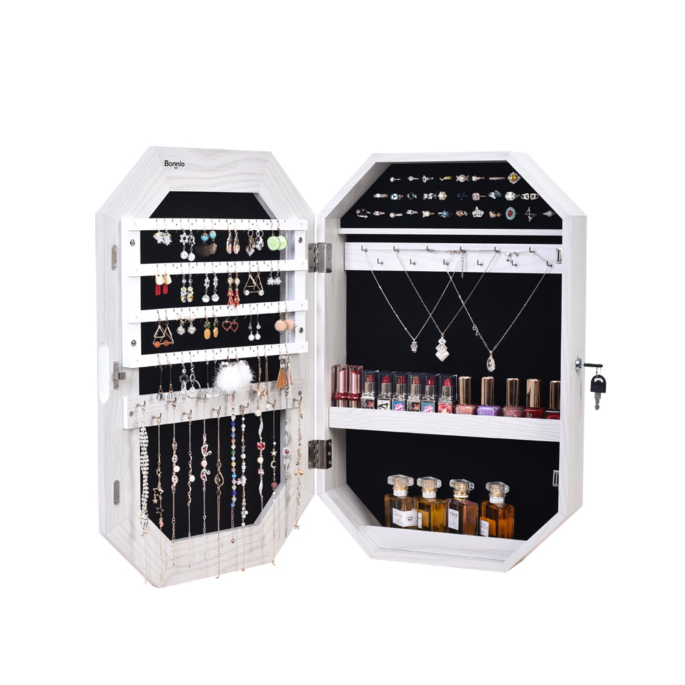 Lightweight Storage Organizer LUXFURNI Small Mirror Jewelry Cabinet Wall-Mount/Door-Hanging Armoire 