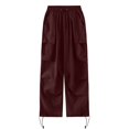 thumbnail image 4 of Hessimy Women's Drawstring Elastic Waist Loose Pants Casual Flap Pocket Cargo Pants Trousers(Z2-RD3,XL), 4 of 4