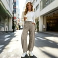 thumbnail image 4 of Sevevn Women's Vintage Gingham Plaid Wide Leg Pants High Waist Button Fly Casual Full Length Check Trousers with Pockets Brown XXL, 4 of 8