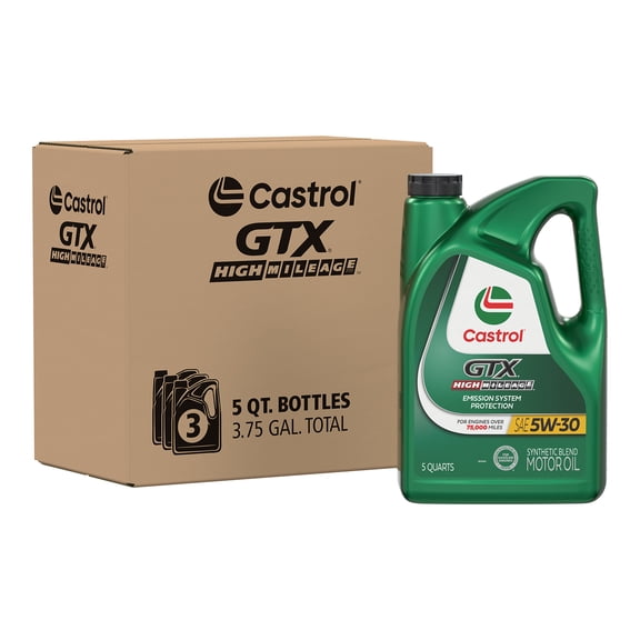 Castrol GTX High Mileage 5W-30 Synthetic Blend Motor Oil, 5 Quarts, Case of 3
