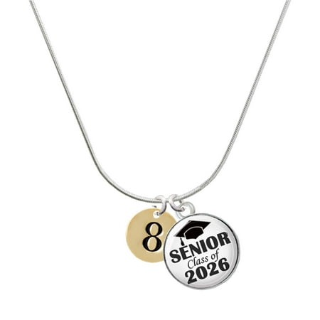 Delight Jewelry Gold-tone Disc 1/2 Number – 8 – Silvertone Senior Class of 2026 Dome Necklace 18
