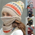 thumbnail image 3 of HESHENG 3Pcs Women Winter Plush Knitted Hat Pom Beanie with Scarf Face Cover Set Outdoor Cycling Warm Set, 3 of 9
