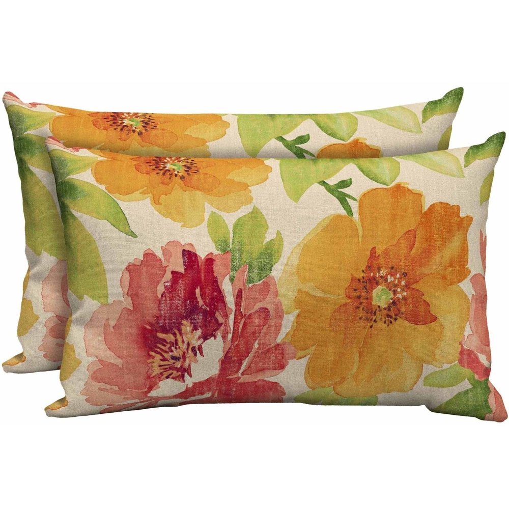 Mainstays Outdoor Patio Lumbar Toss Pillow, Set of 2