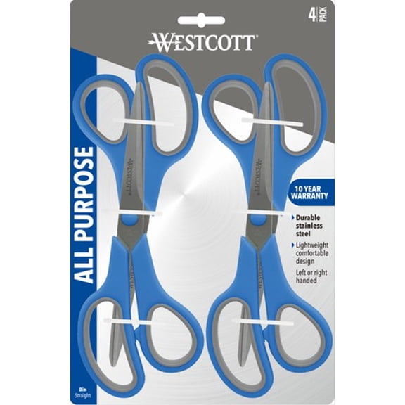 Westcott 8-Inch Scissors 4-Pack with Soft Grip Handles and Stainless Steel Blades