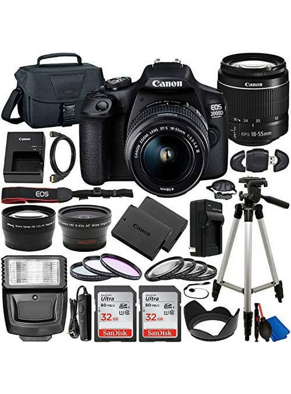 Canon EOS 2000D (Rebel T7) DSLR Camera with EF-S 18-55mm f/3.5-5.6 Lens & Deluxe Accessory Bundle  Includes: 2x SanDisk Ultra 32GB SDHC Memory & So Much More