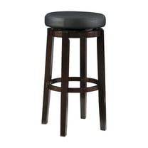 Linon Maya Backless Wood Swivel Bar Stool, 31.1" Seat Height, Brown Finish with Black Faux Leather seating