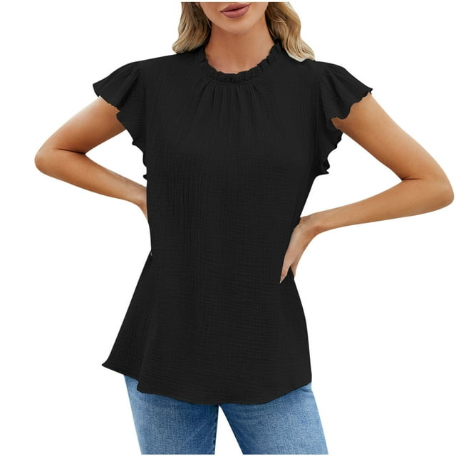 Camisetas de Manga Corta para las Mujeres Cuello Redondo Sólido Fuera Del Hombro Botón Superior, Camiseta Casual de Poliéster para el Uso Diario, Fiesta Y Primavera