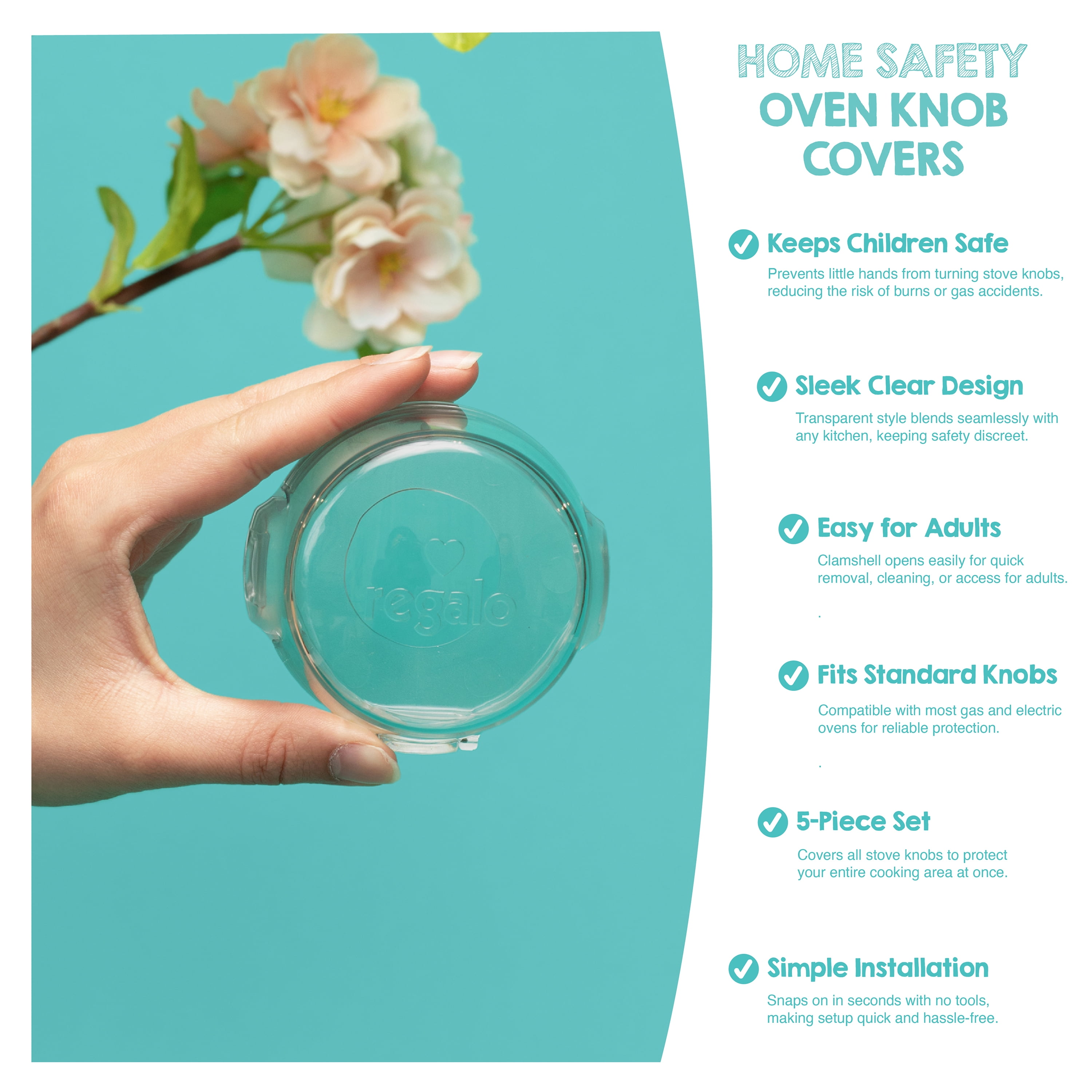 Regalo Baby Proof Stove Knob Covers for Child Safety, Clear Oven Knob Guards, Easy Install, 5 Pack