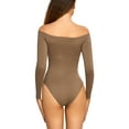 thumbnail image 6 of SHCKE Women One Piece Off Shoulder Long Sleeve Bodysuit Shapewear Tummy Control Body suit Seamless Tops Bodysuit for Women, 6 of 8