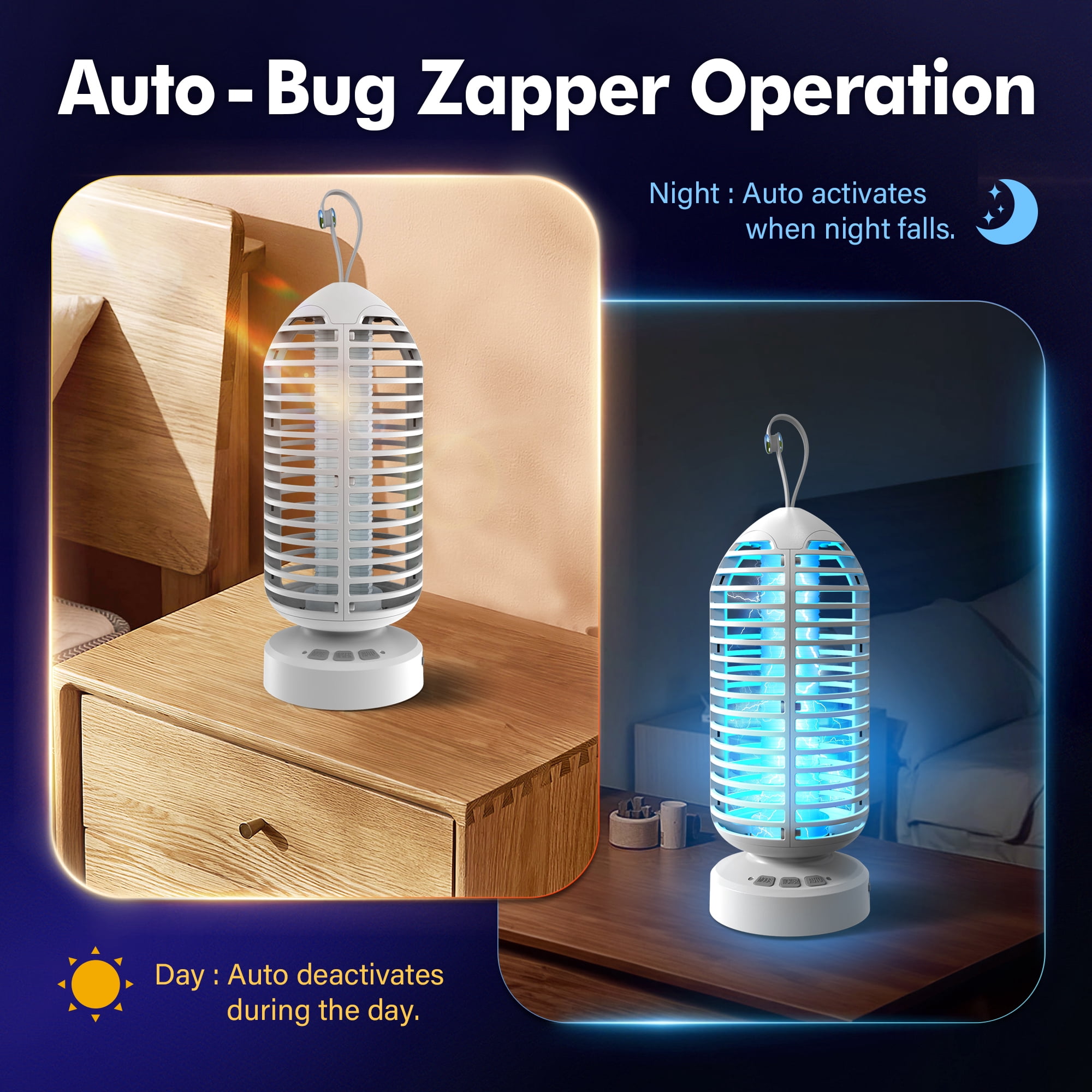 AENKYO Electric Bug Zapper Outdoor, Fly Mosquito Killer Lamp with Color Changing LED Light for Patio, Camping, White, 2 Pcs