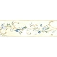 thumbnail image 3 of Dundee Deco Prepasted Wallpaper Border - Floral Beige, Green, Blue Bloomed Roses on Damask Scroll, 15 ft x 6 in, 3 of 5