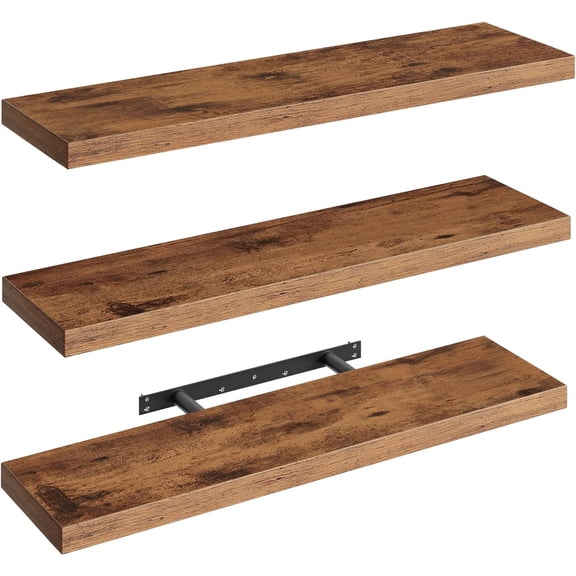Floating Shelves for Wall, 1.5" Thick Wall Shelf Set of 3 with Invisible Brackets, L31.5 x W7.9 Hanging Shelves Farmhouse Home Decor for Bathroom, Living Room, Bedroom, Rustic Brown